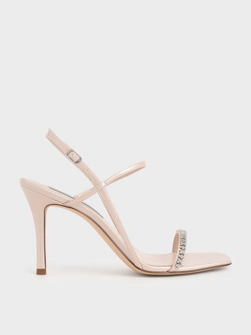 Sandale Cu Curea Charles & Keith Gem-Embellished Bej | 710CNPAEM