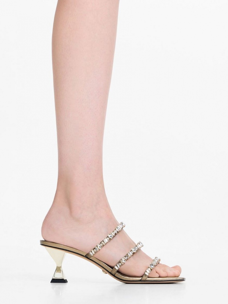 Sandale Cu Curea Charles & Keith Gem-Encrusted Metallic Aurii | 683QDSLWY