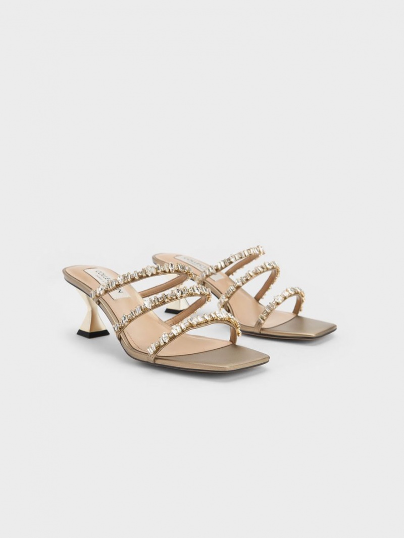 Sandale Cu Curea Charles & Keith Gem-Encrusted Metallic Aurii | 683QDSLWY