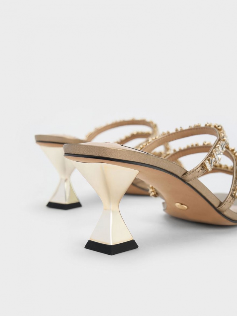 Sandale Cu Curea Charles & Keith Gem-Encrusted Metallic Aurii | 683QDSLWY