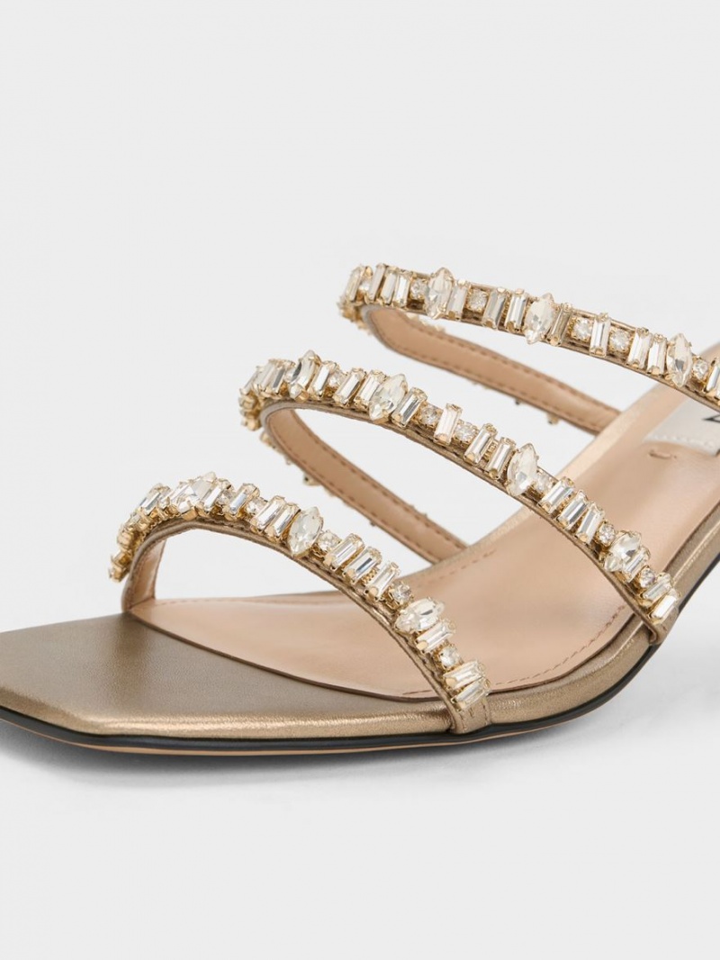 Sandale Cu Curea Charles & Keith Gem-Encrusted Metallic Aurii | 683QDSLWY