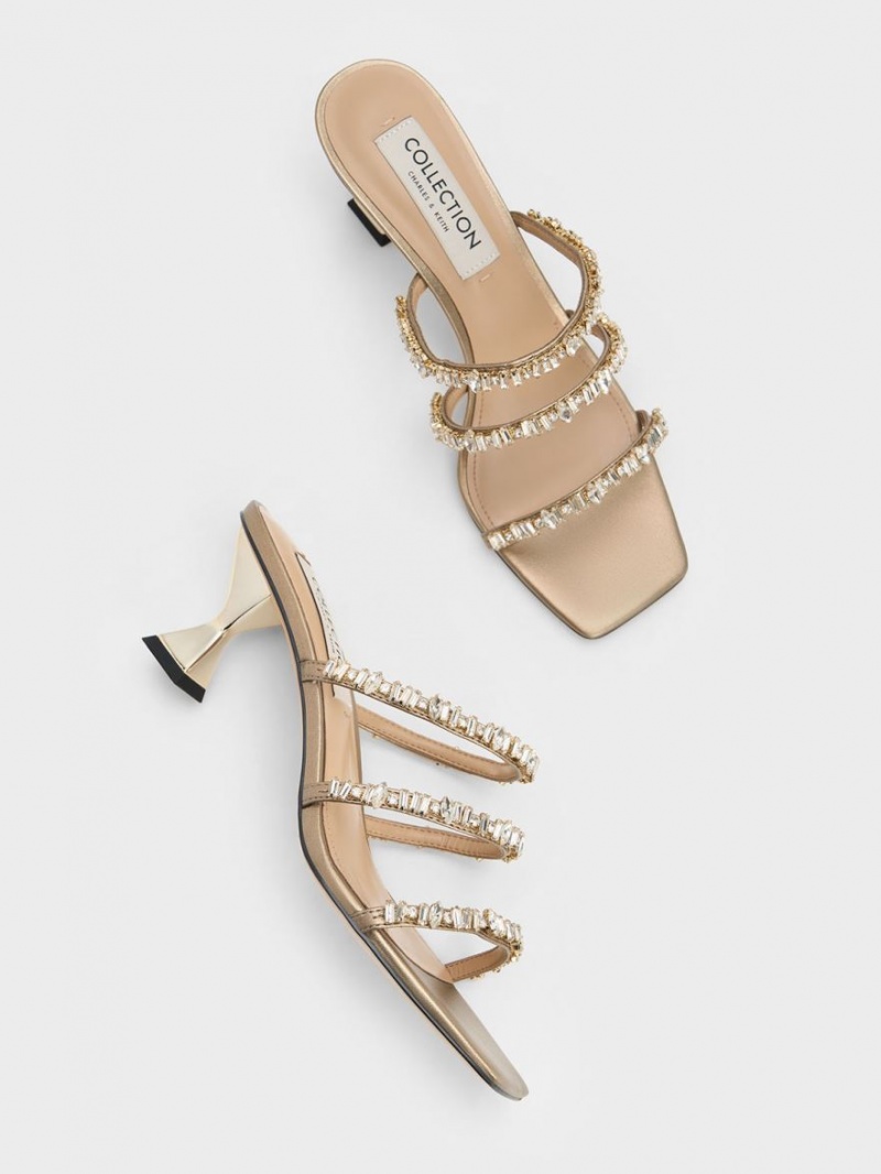Sandale Cu Curea Charles & Keith Gem-Encrusted Metallic Aurii | 683QDSLWY