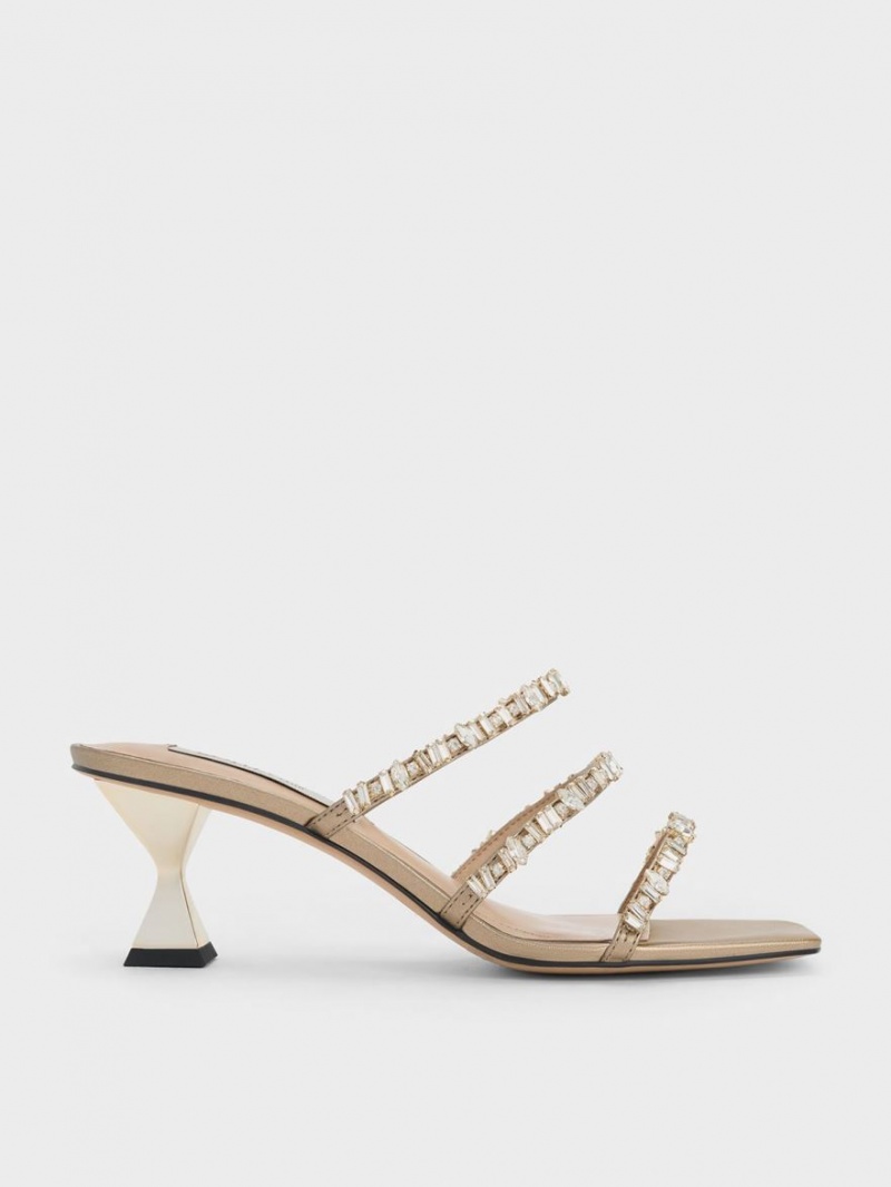 Sandale Cu Curea Charles & Keith Gem-Encrusted Metallic Aurii | 683QDSLWY