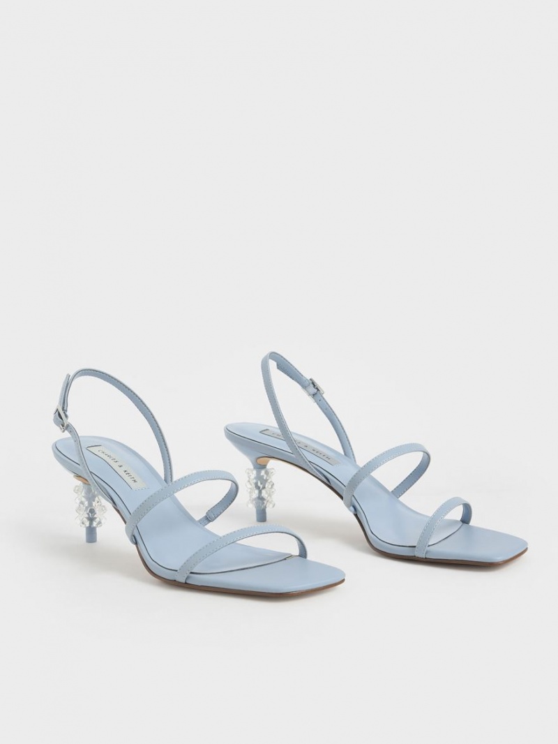 Sandale Cu Curea Charles & Keith Geometric Heel Albastri Deschis | 084QVRDBO