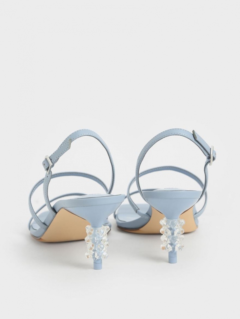 Sandale Cu Curea Charles & Keith Geometric Heel Albastri Deschis | 084QVRDBO