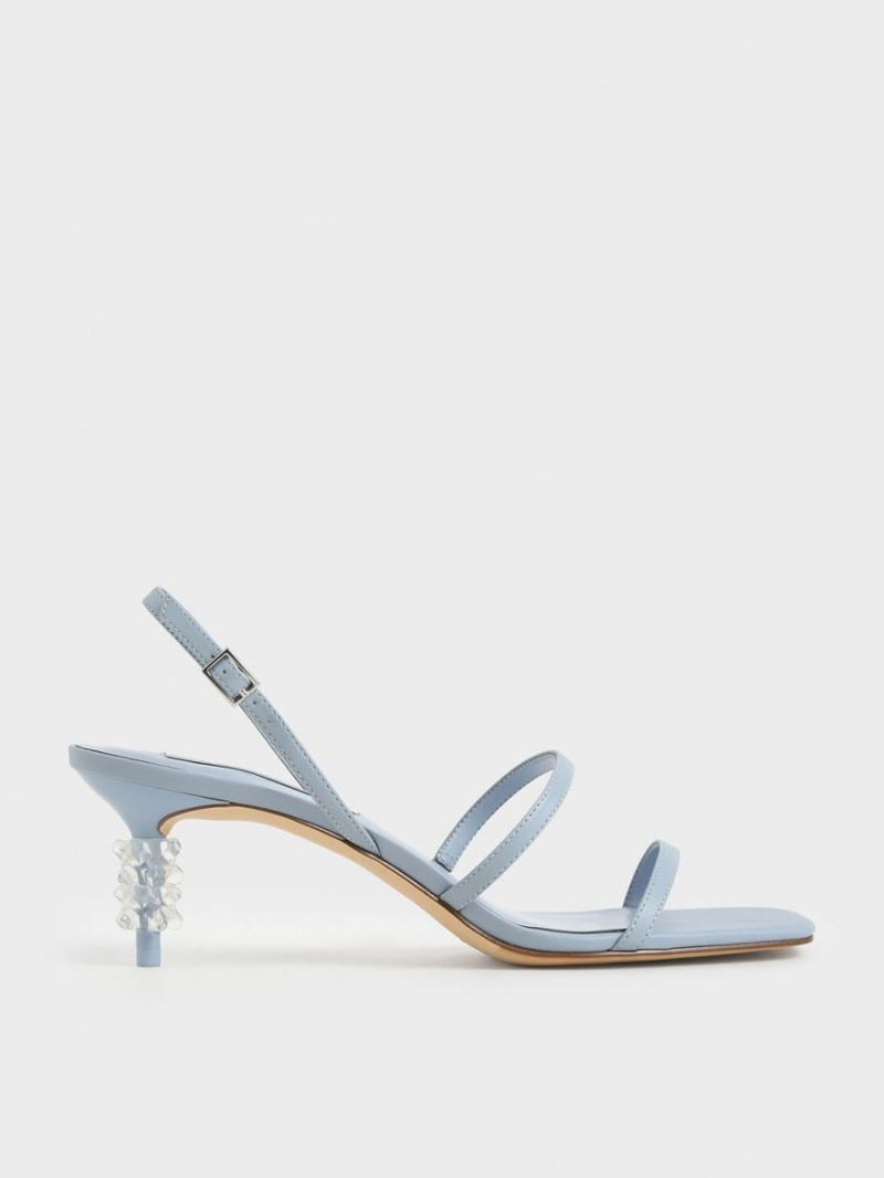 Sandale Cu Curea Charles & Keith Geometric Heel Albastri Deschis | 084QVRDBO