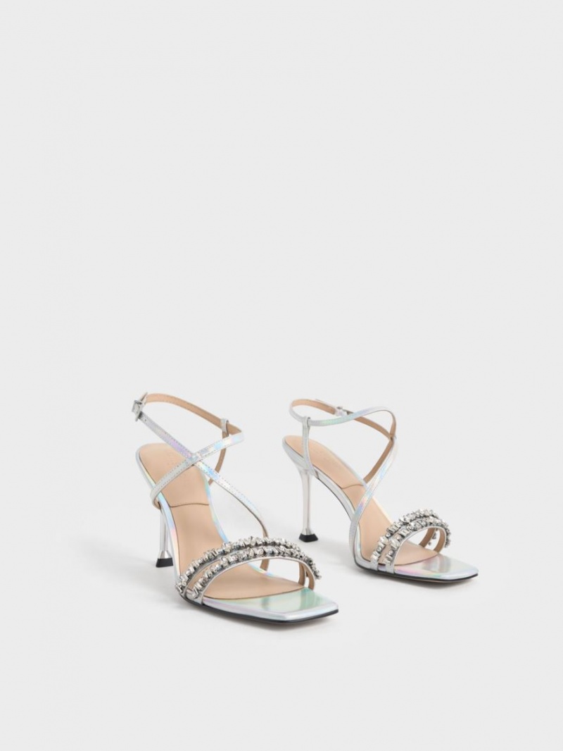Sandale Cu Curea Charles & Keith Holographic Piele Gem-Embellished Colorati | 679JGOAUP