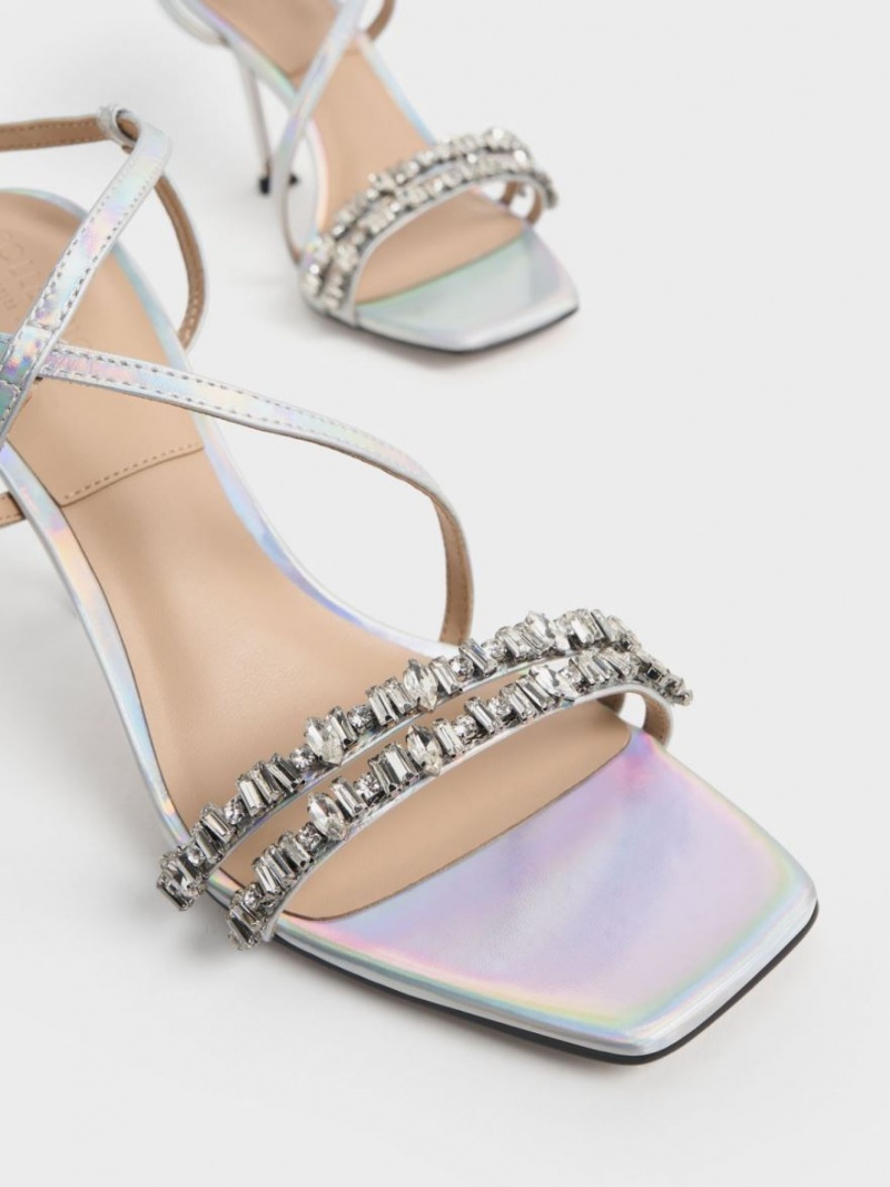 Sandale Cu Curea Charles & Keith Holographic Piele Gem-Embellished Colorati | 679JGOAUP