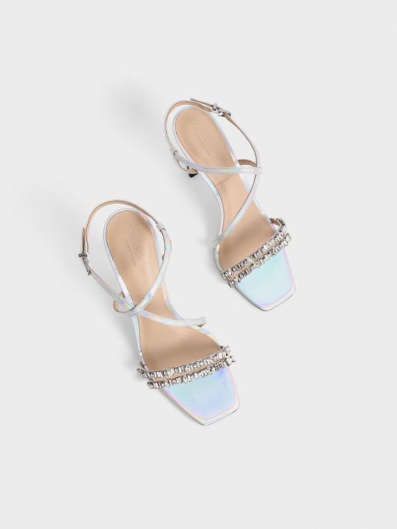Sandale Cu Curea Charles & Keith Holographic Piele Gem-Embellished Colorati | 679JGOAUP