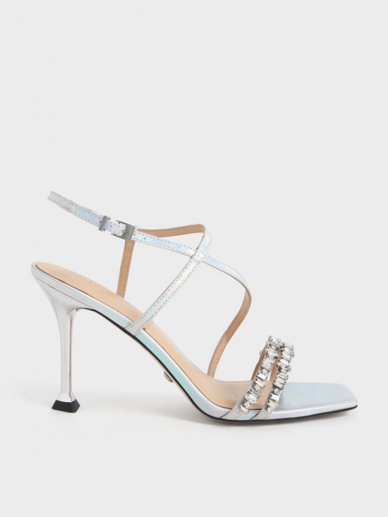 Sandale Cu Curea Charles & Keith Holographic Piele Gem-Embellished Colorati | 679JGOAUP