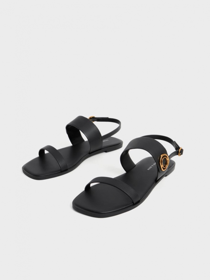 Sandale Cu Curea Charles & Keith Metallic Accent Back Negrii | 174HGZUNW