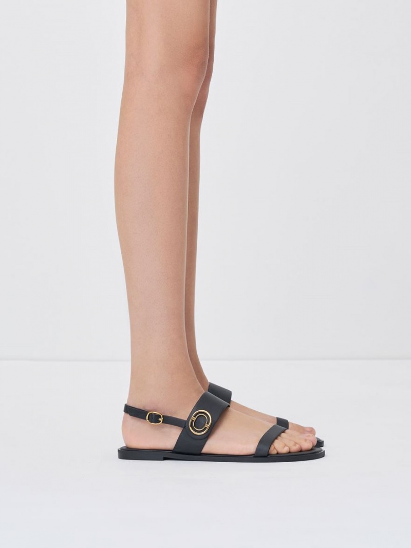 Sandale Cu Curea Charles & Keith Metallic Accent Back Negrii | 174HGZUNW