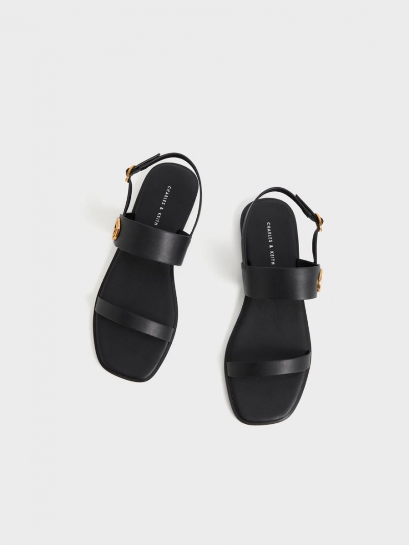 Sandale Cu Curea Charles & Keith Metallic Accent Back Negrii | 174HGZUNW