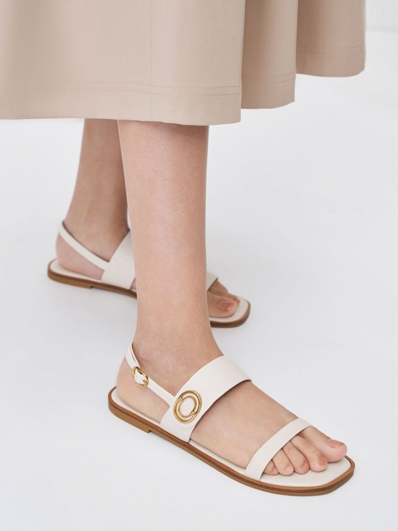 Sandale Cu Curea Charles & Keith Metallic Accent Back Albi | 613OWUXHT
