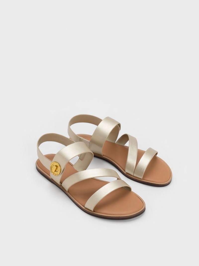 Sandale Cu Curea Charles & Keith Metallic Asymmetric Aurii | 806VOHIJM