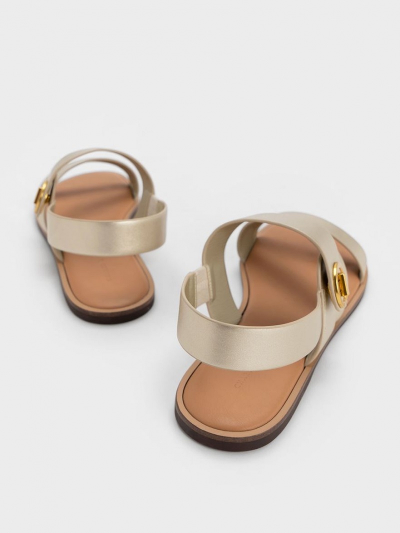 Sandale Cu Curea Charles & Keith Metallic Asymmetric Aurii | 806VOHIJM