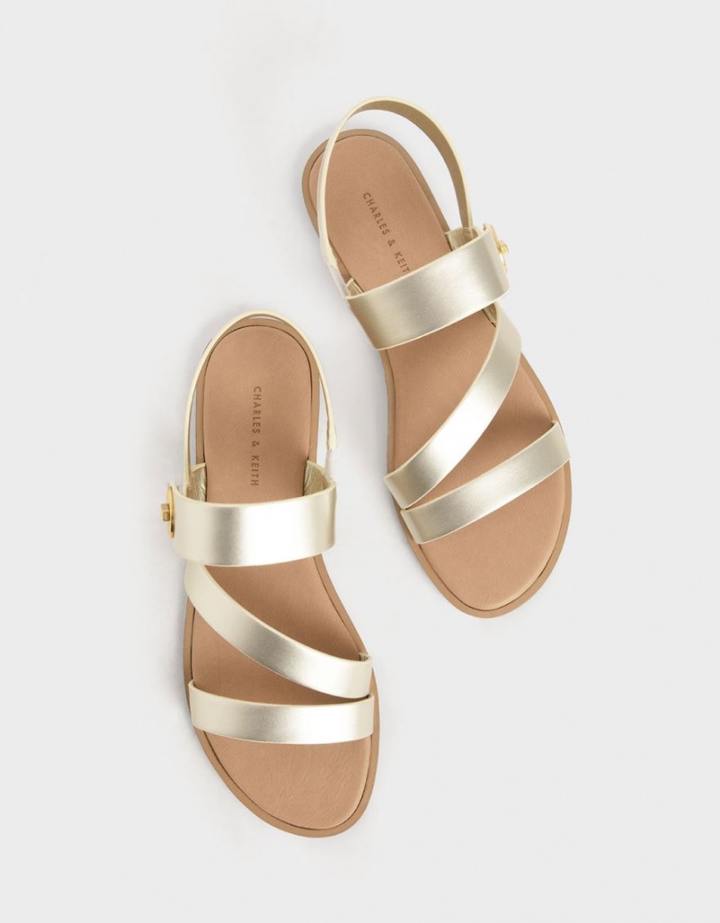 Sandale Cu Curea Charles & Keith Metallic Asymmetric Aurii | 806VOHIJM