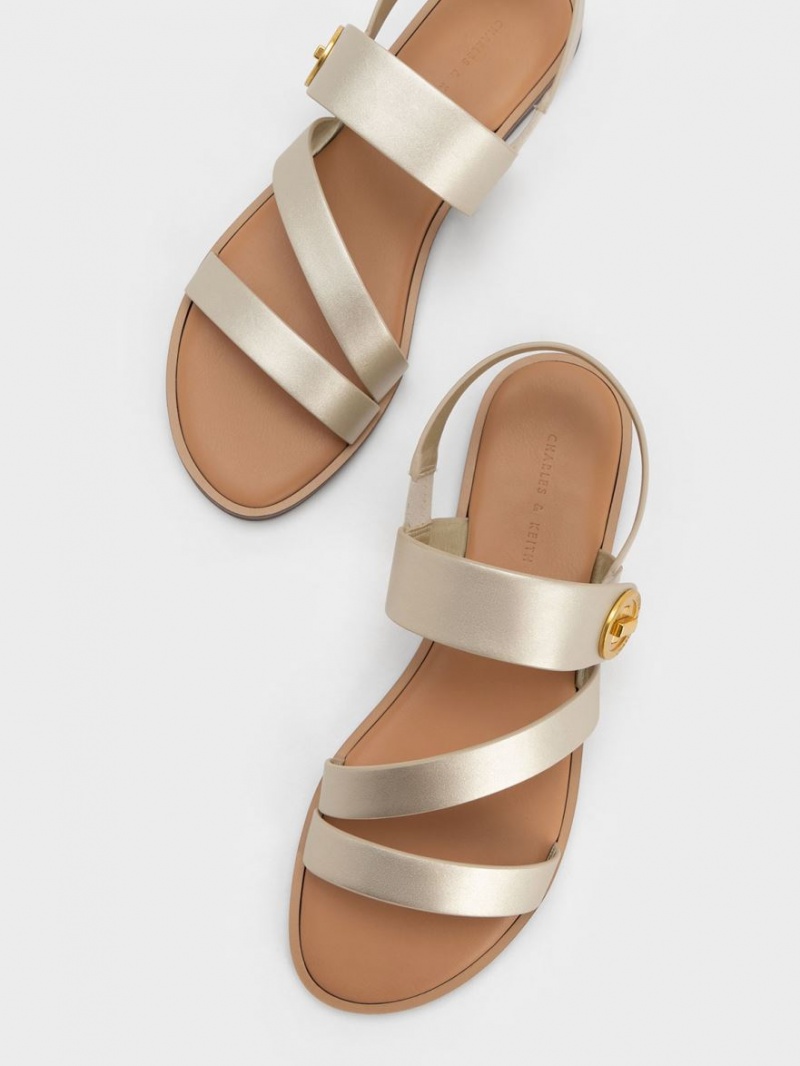 Sandale Cu Curea Charles & Keith Metallic Asymmetric Aurii | 806VOHIJM