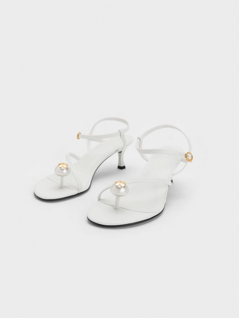 Sandale Cu Curea Charles & Keith Pearl Embellished Albi | 234JRKFNU