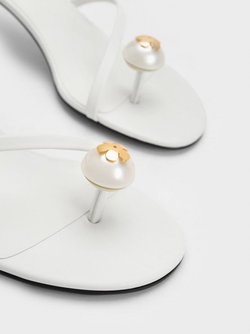 Sandale Cu Curea Charles & Keith Pearl Embellished Albi | 234JRKFNU