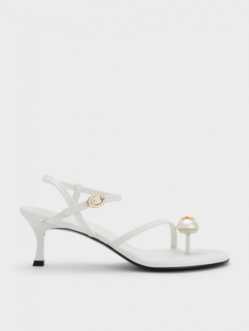 Sandale Cu Curea Charles & Keith Pearl Embellished Albi | 234JRKFNU