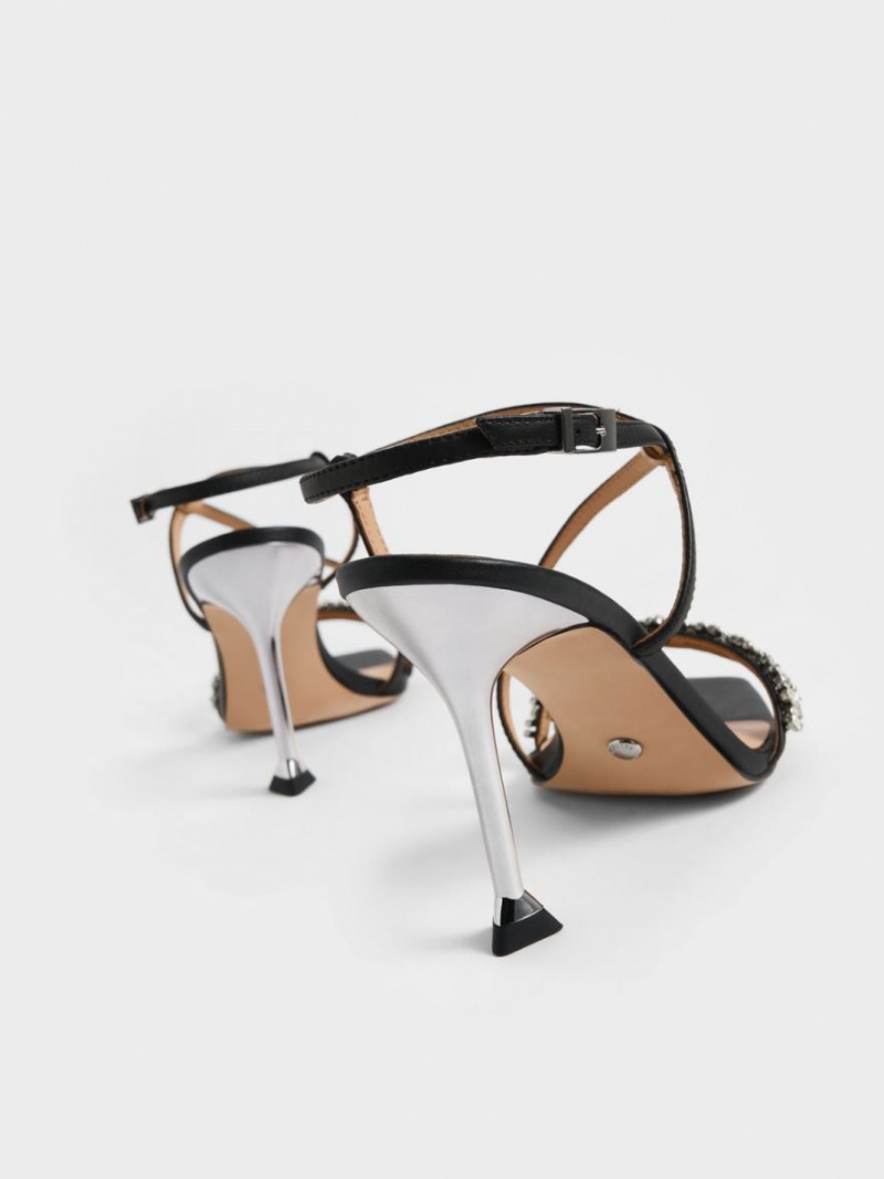 Sandale Cu Curea Charles & Keith Piele Gem-Embellished Negrii | 062MZJLHK
