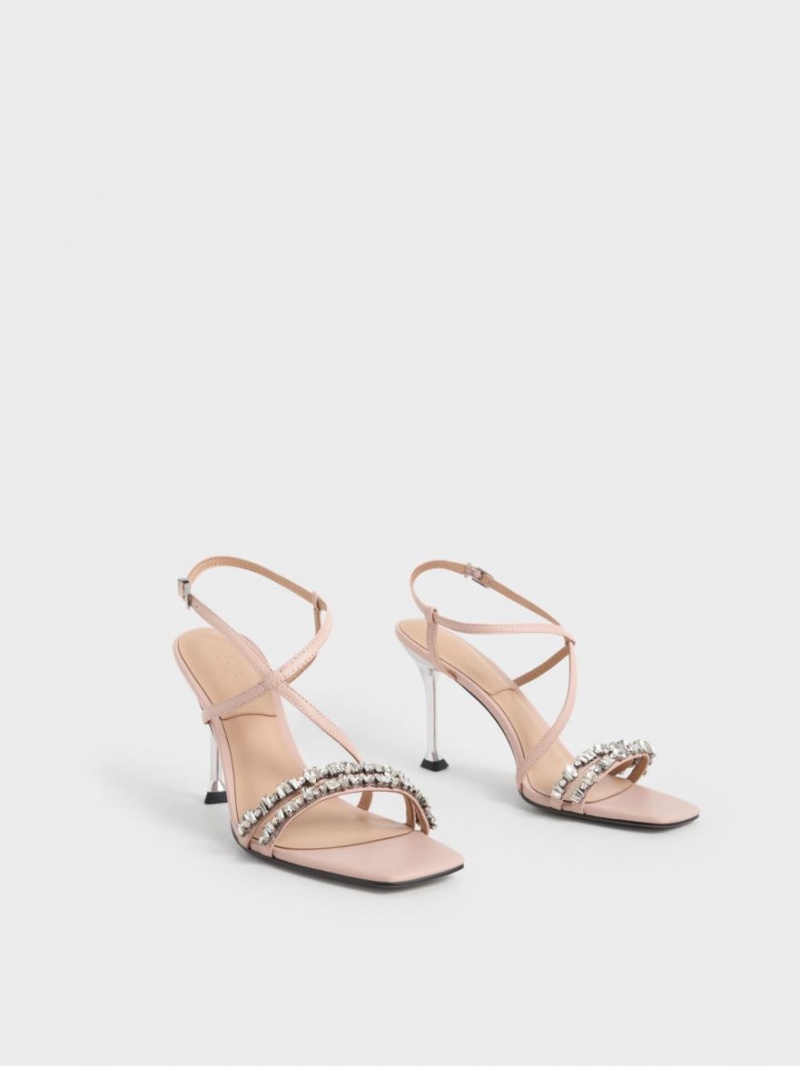 Sandale Cu Curea Charles & Keith Piele Gem-Embellished Bej | 873ILGPHE