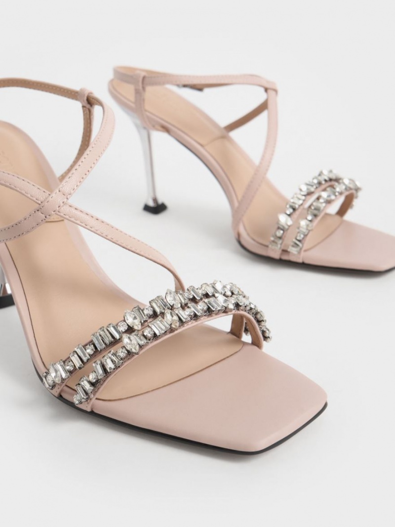 Sandale Cu Curea Charles & Keith Piele Gem-Embellished Bej | 873ILGPHE
