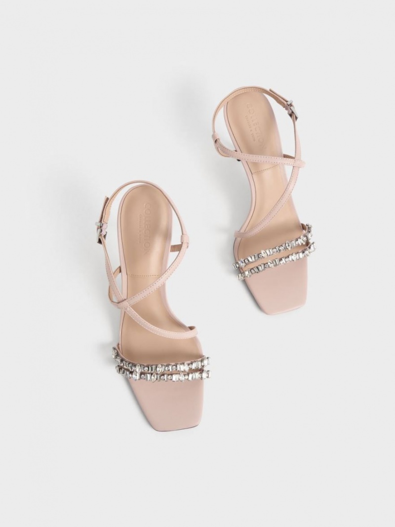 Sandale Cu Curea Charles & Keith Piele Gem-Embellished Bej | 873ILGPHE