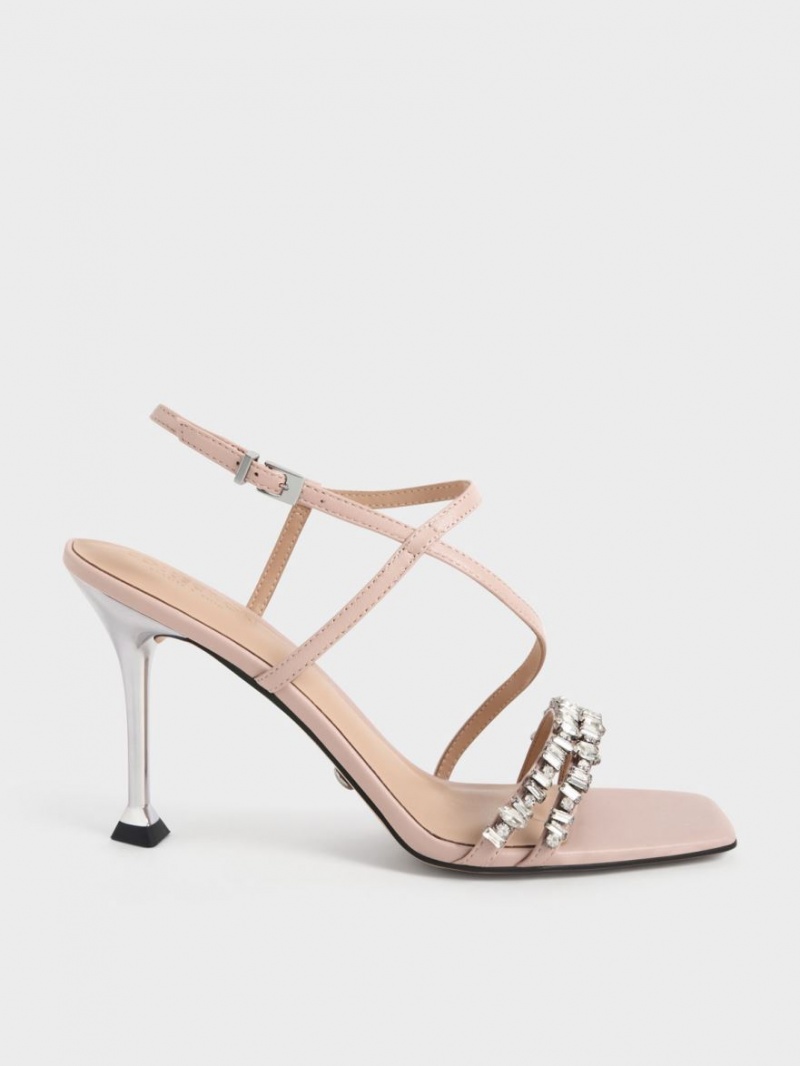 Sandale Cu Curea Charles & Keith Piele Gem-Embellished Bej | 873ILGPHE