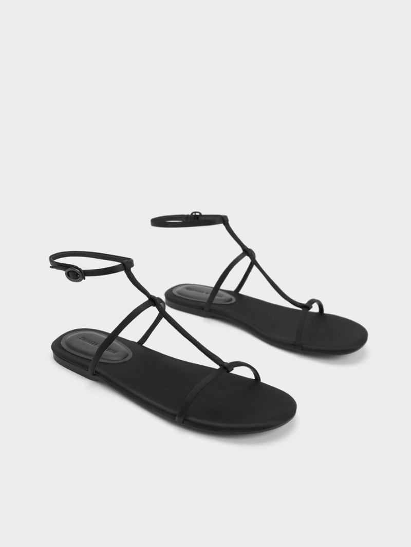 Sandale Cu Curea Charles & Keith Recycled Polyester T-Bar Ankle Negrii | 162PMKFYE