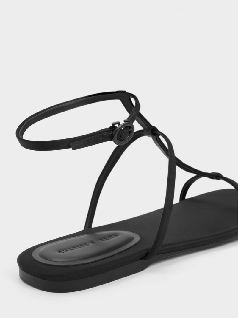 Sandale Cu Curea Charles & Keith Recycled Polyester T-Bar Ankle Negrii | 162PMKFYE