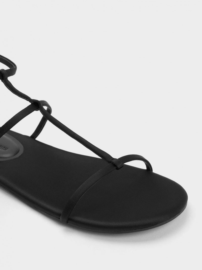 Sandale Cu Curea Charles & Keith Recycled Polyester T-Bar Ankle Negrii | 162PMKFYE