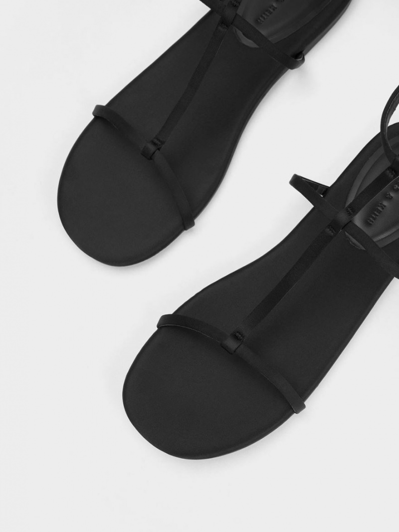 Sandale Cu Curea Charles & Keith Recycled Polyester T-Bar Ankle Negrii | 162PMKFYE