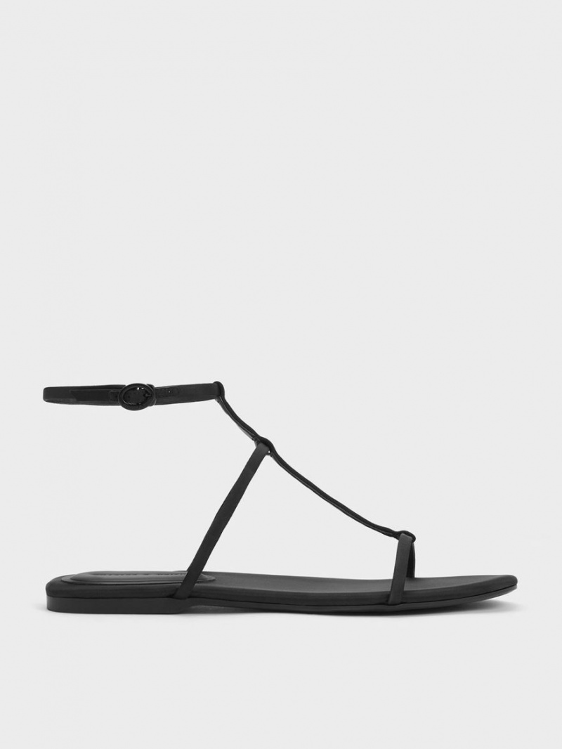 Sandale Cu Curea Charles & Keith Recycled Polyester T-Bar Ankle Negrii | 162PMKFYE