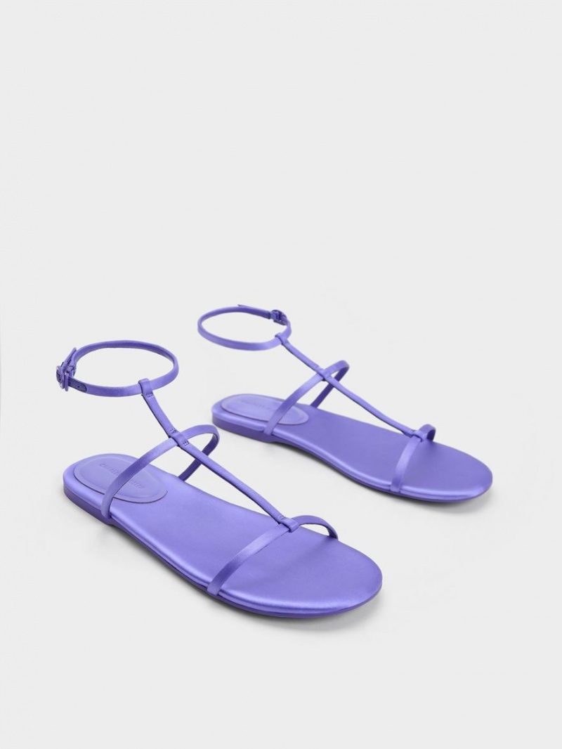 Sandale Cu Curea Charles & Keith Recycled Polyester T-Bar Ankle Violet | 018ONWLMD