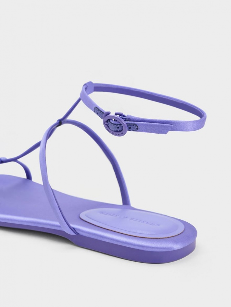 Sandale Cu Curea Charles & Keith Recycled Polyester T-Bar Ankle Violet | 018ONWLMD