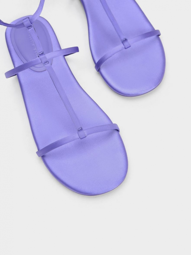 Sandale Cu Curea Charles & Keith Recycled Polyester T-Bar Ankle Violet | 018ONWLMD