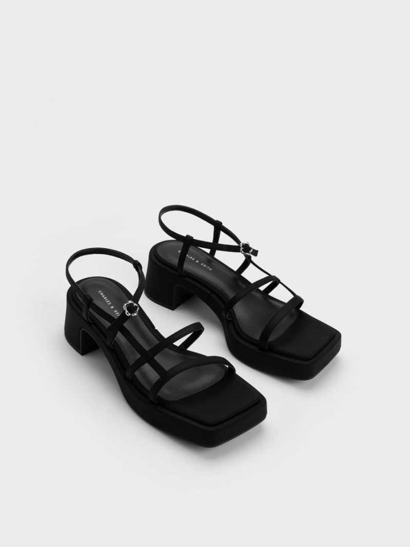 Sandale Cu Curea Charles & Keith Selene Flower-Cu Catarama Negrii | 164LNOKFM