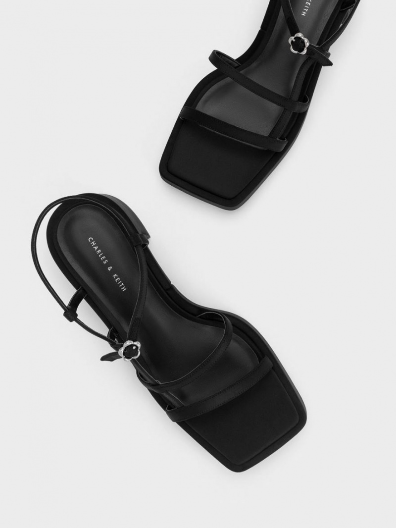 Sandale Cu Curea Charles & Keith Selene Flower-Cu Catarama Negrii | 164LNOKFM
