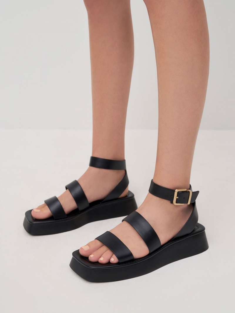 Sandale Cu Curea Charles & Keith Square Bombeu Ankle Negrii | 480TECISY