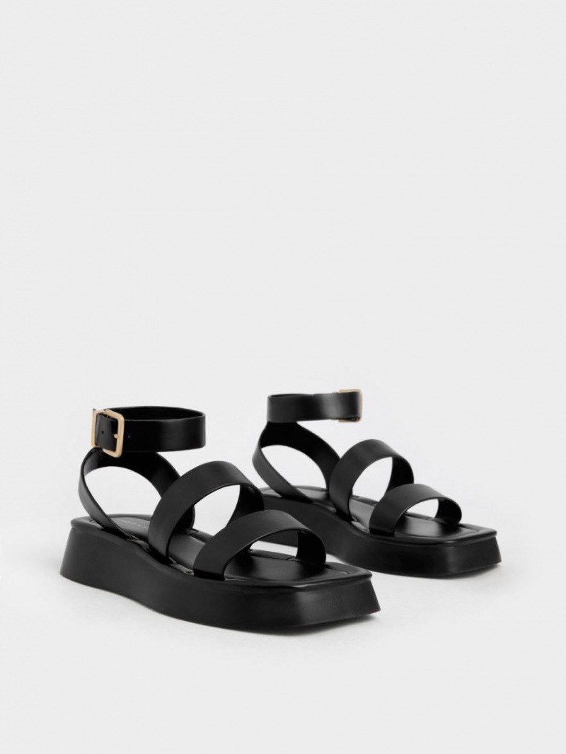Sandale Cu Curea Charles & Keith Square Bombeu Ankle Negrii | 480TECISY