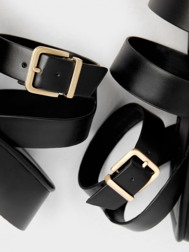 Sandale Cu Curea Charles & Keith Square Bombeu Ankle Negrii | 480TECISY