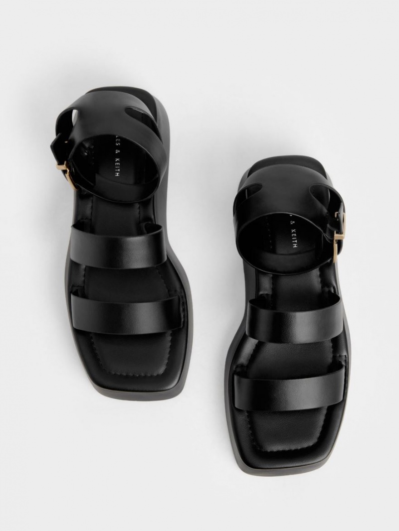 Sandale Cu Curea Charles & Keith Square Bombeu Ankle Negrii | 480TECISY