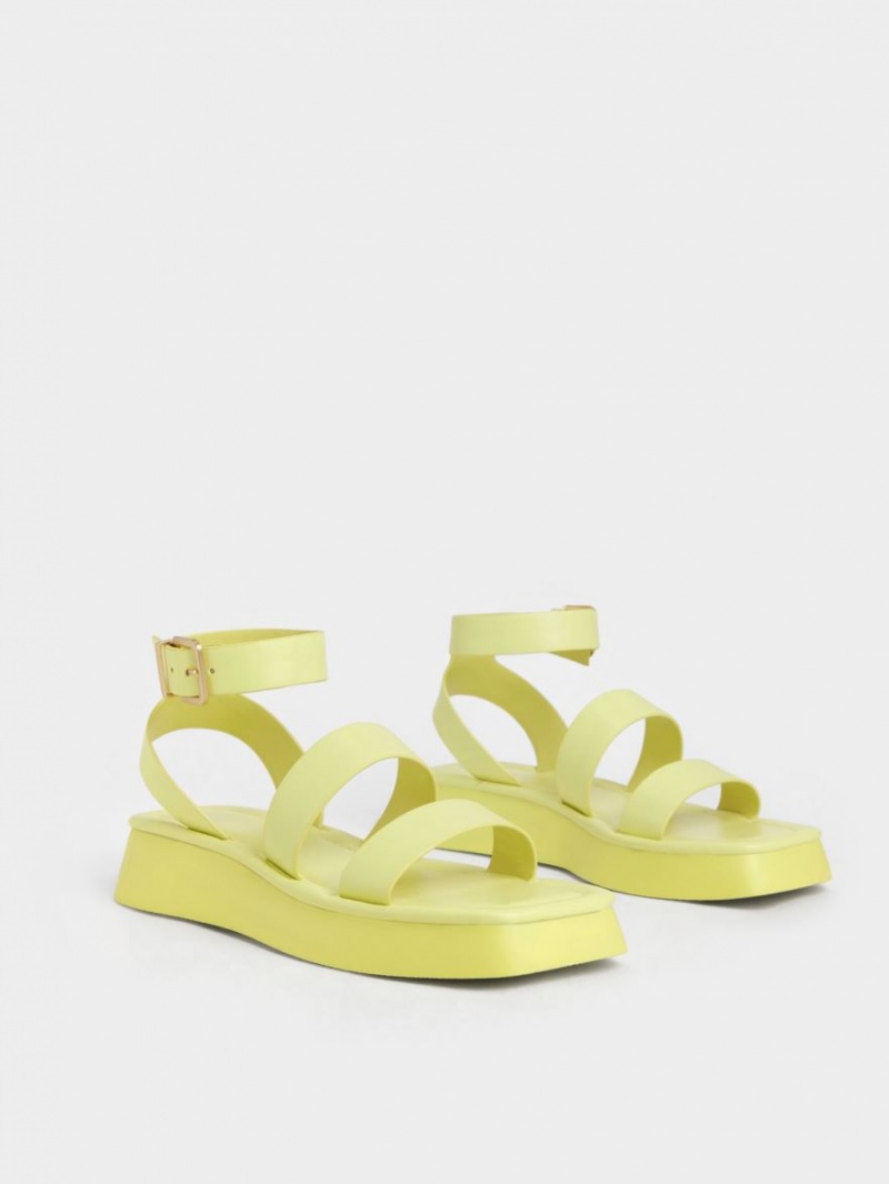 Sandale Cu Curea Charles & Keith Square Bombeu Ankle Galbeni | 183IGFVTU