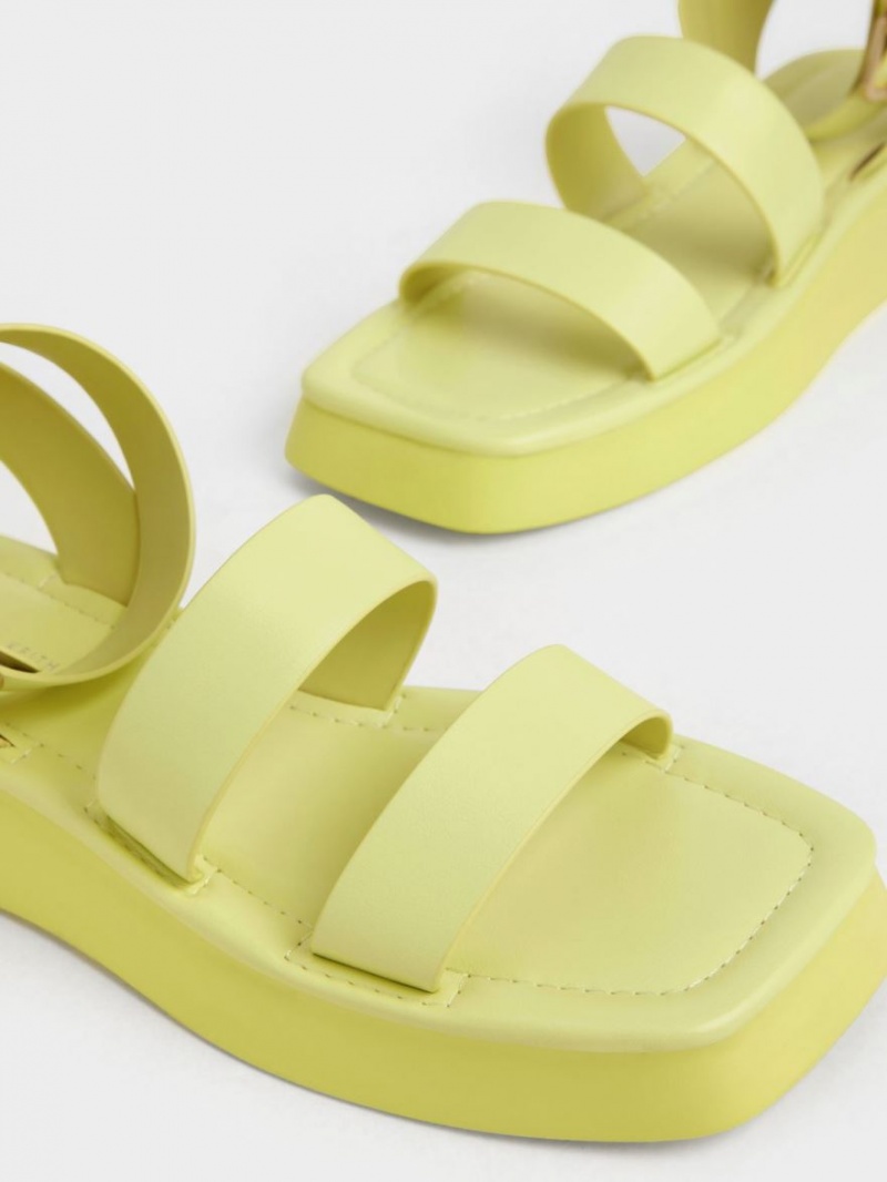 Sandale Cu Curea Charles & Keith Square Bombeu Ankle Galbeni | 183IGFVTU