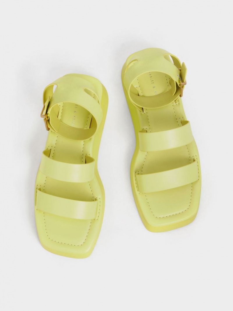 Sandale Cu Curea Charles & Keith Square Bombeu Ankle Galbeni | 183IGFVTU