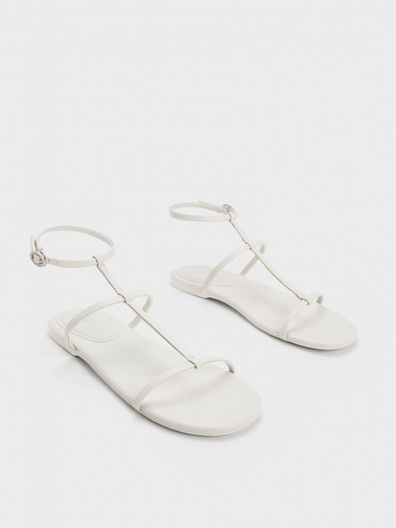 Sandale Cu Curea Charles & Keith T-Bar Ankle Albi | 019WAMFRZ