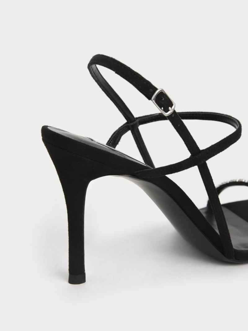 Sandale Cu Curea Charles & Keith Textured Gem-Embellished Negrii | 506WUYKIG
