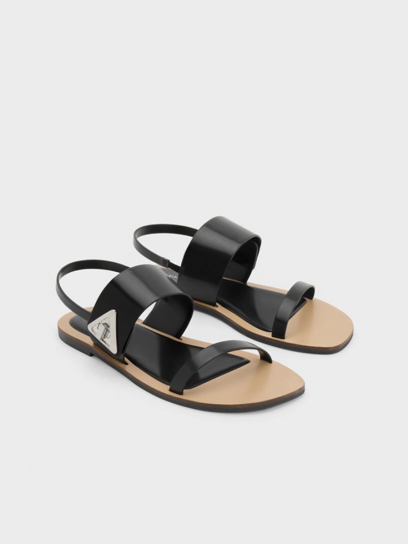 Sandale Cu Curea Charles & Keith Trice Metallic Accent Double Negrii | 379HSKWJU